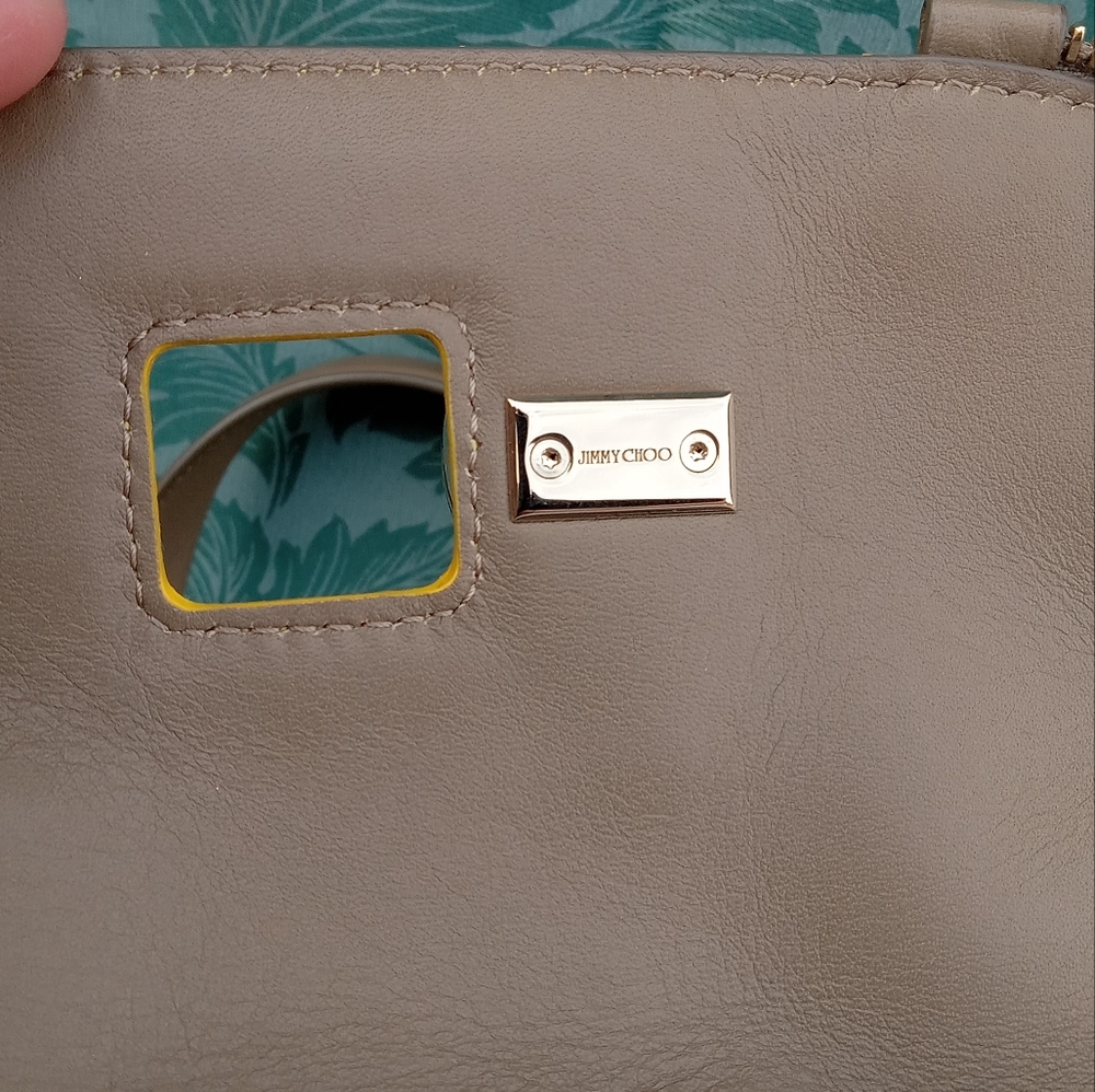 💖 RARE Jimmy Choo Justine Bag Taupe Leather Yellow Python - Picture 14 of 17